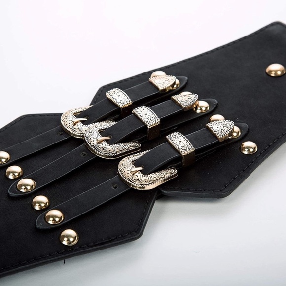 Leather Triple Buckle Western Belt Corset Buckle Strap Belt